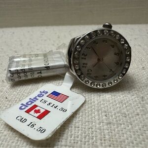 Claire's Silver Rhinestone Ring Watch